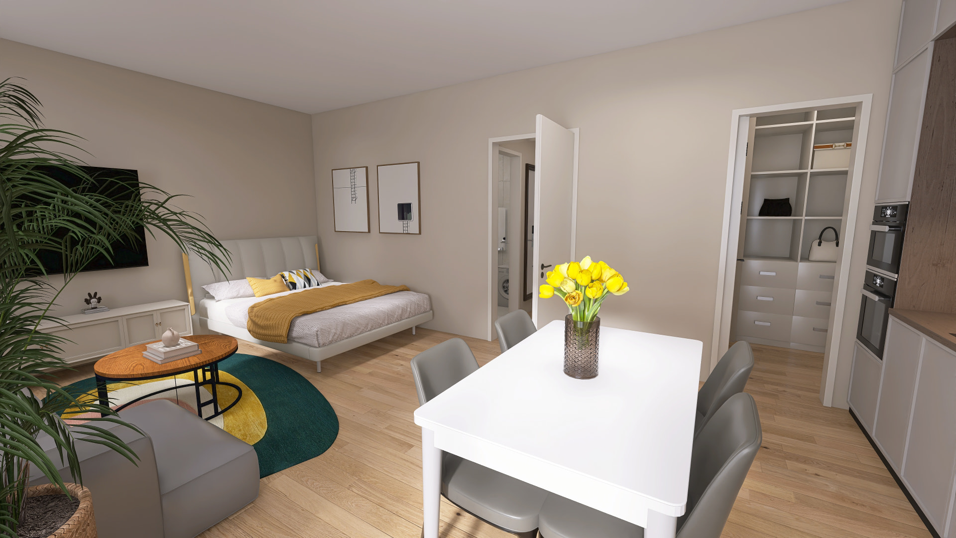 II. etapa — obývací pokoj s walk-in šatnou